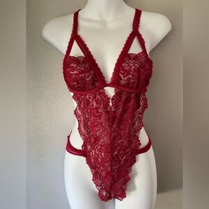 Elegant Red Lace Bodysuit